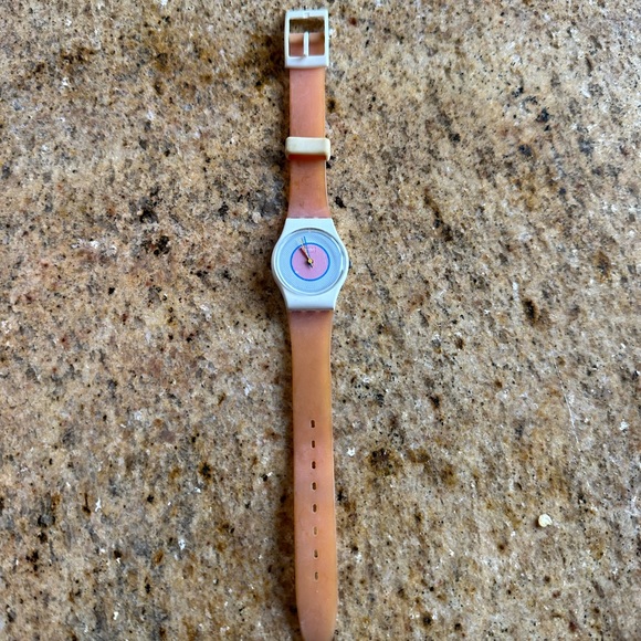 Swatch | Accessories | Vintage Original Swatch Watch Peach Striped ...